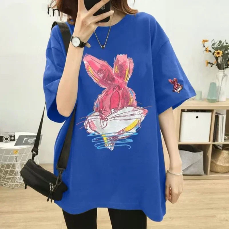 Women's Cotton T-shirt Summer Cartoon Short Sleeve Casual Versatile Tops Lady Round Neck Basic Tee
Women's Cotton T-shirt Summer Cartoon Short Sleeve Casual Versatile Tops Lady Round Neck Basic Tee