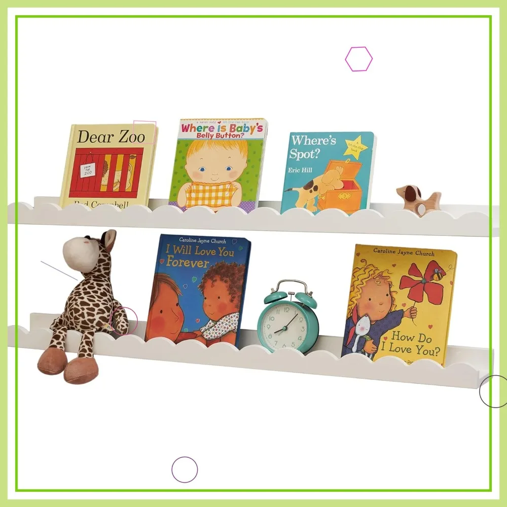 Набор из 2 белых деревянных полок из сосны с волнистым краем для детской комнаты, яслей, спальни - 36 дюймов
Набор из 2 белых деревянных полок из сосны с волнистым краем для детской комнаты, яслей, спальни - 36 дюймов