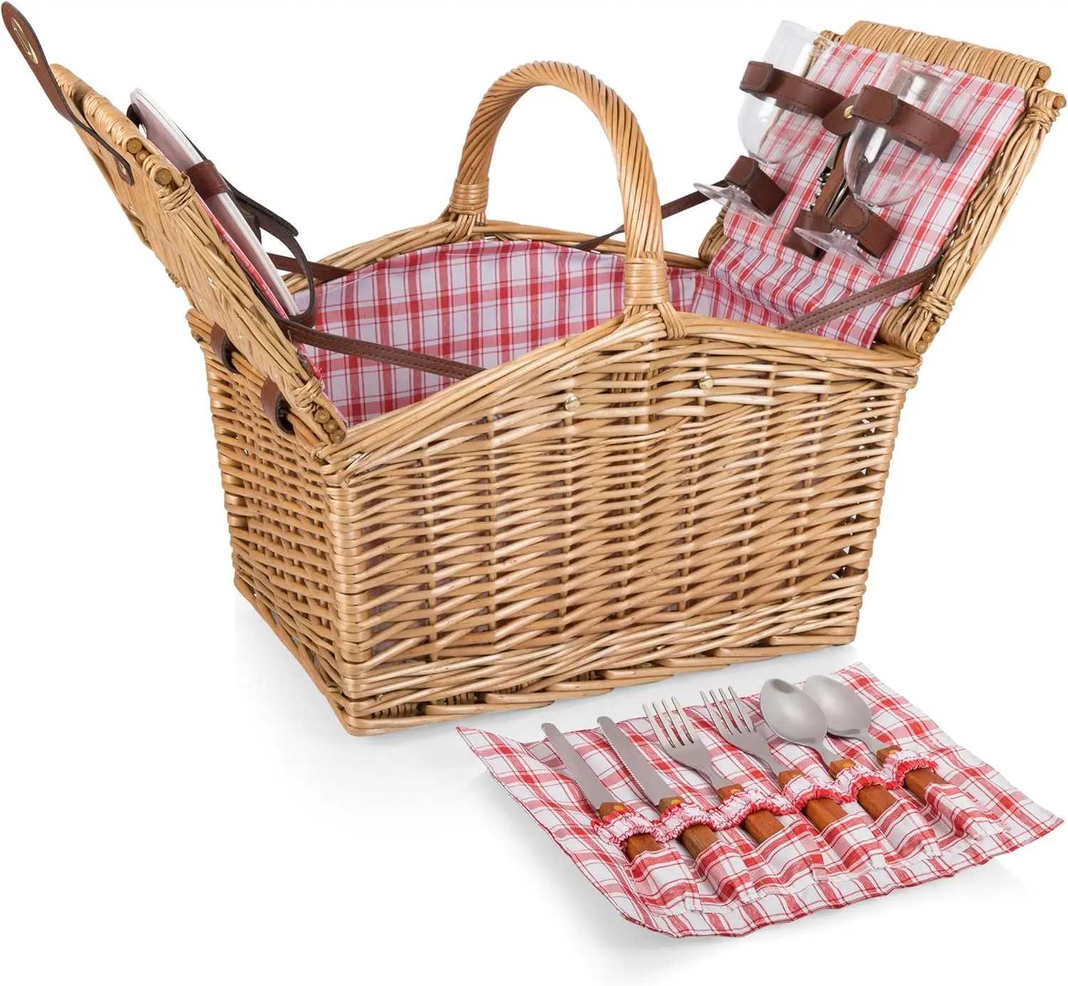 Vintage English-Style Picnic Basket for 2, Complete Deluxe Set with Dual-Lid Design, Red & White Plaid
Vintage English-Style Picnic Basket for 2, Complete Deluxe Set with Dual-Lid Design, Red & White Plaid
