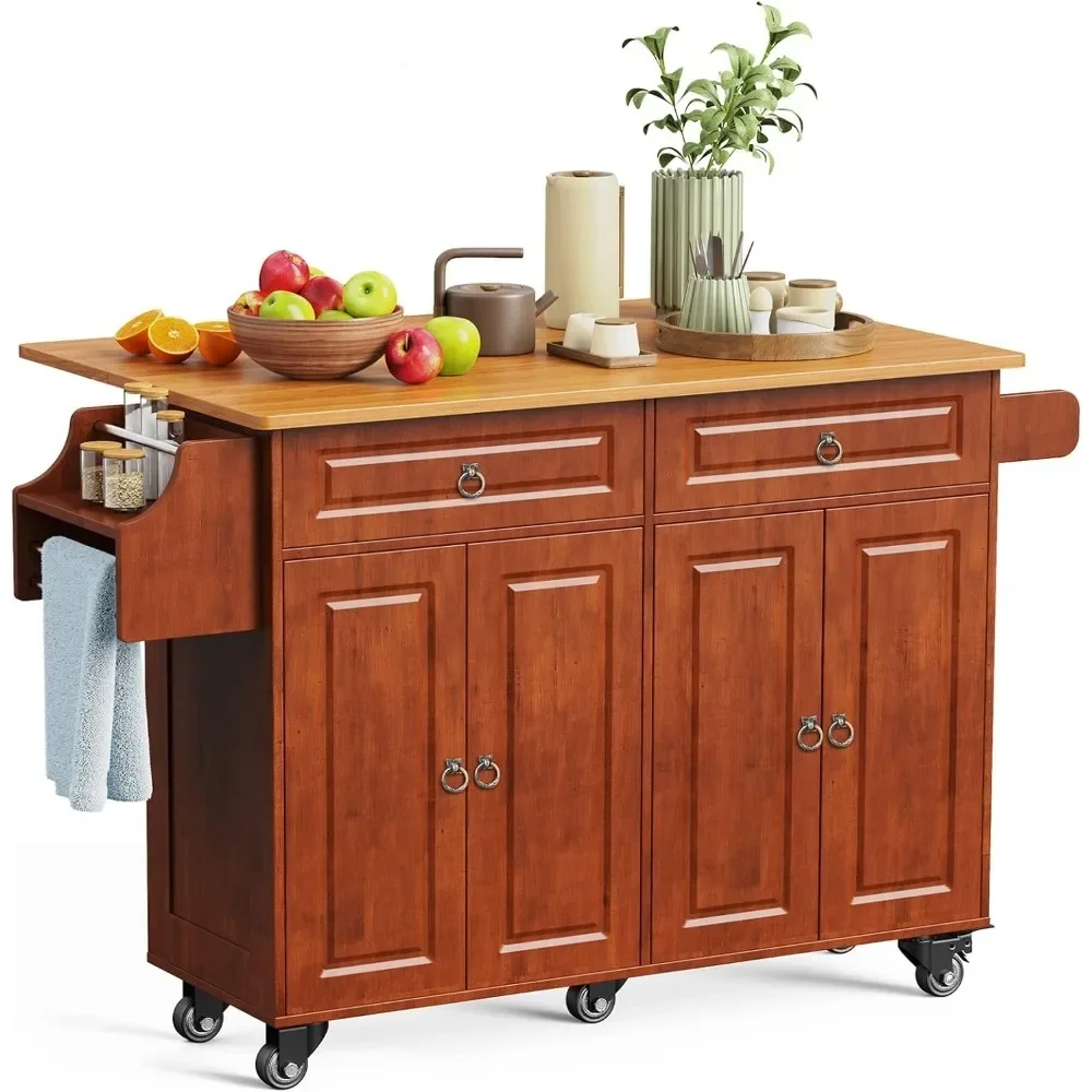 Kitchen Island Cart with Storage, 52’’ Mobile Carts with Rolling Kitchen Table with Towel Rack, Spice Rack, Drawer
Kitchen Island Cart with Storage, 52’’ Mobile Carts with Rolling Kitchen Table with Towel Rack, Spice Rack, Drawer