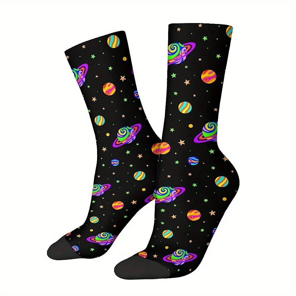 Unisex Novelty Crew Socks, Space and Planets Pattern, Knit Polyester Fabric with Spandex, Non-Slip, Hand Wash Only,
Unisex Novelty Crew Socks, Space and Planets Pattern, Knit Polyester Fabric with Spandex, Non-Slip, Hand Wash Only,