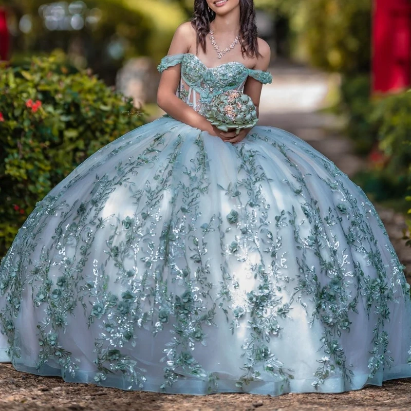 Мятно-зеленый блестящий платье Quinceanera, бальное платье с открытыми плечами, аппликация, кружевной корсет с бисером, тюлевое платье для вечеринки, дня рождения, сладкое платье 16.
Мятно-зеленый блестящий платье Quinceanera, бальное платье с открытыми плечами, аппликация, кружевной корсет с бисером, тюлевое платье для вечеринки, дня рождения, сладкое платье 16.