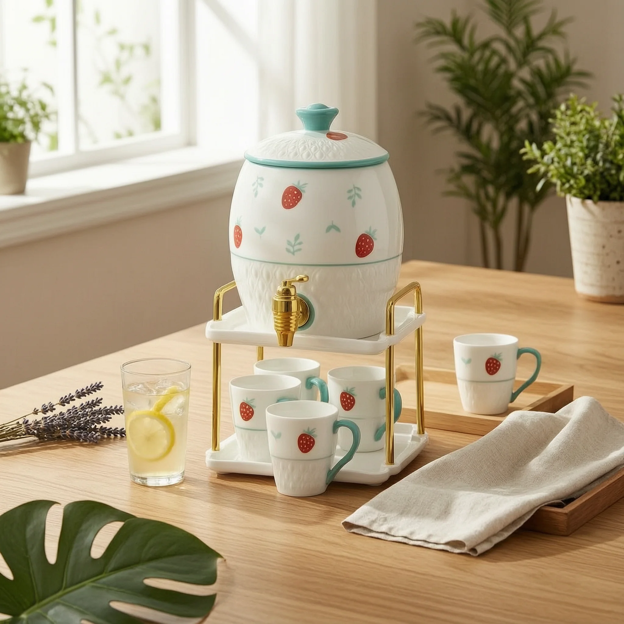 Ceramic Water Dispenser Strawberry Pattern Ceramic Drink Dispenser Porcelain Water Ceramic Water Vessel Built-in Faucet
Ceramic Water Dispenser Strawberry Pattern Ceramic Drink Dispenser Porcelain Water Ceramic Water Vessel Built-in Faucet