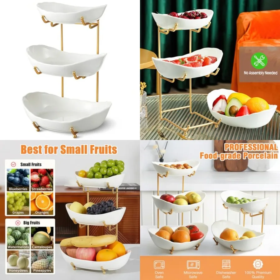 Ceramic Fruit Bowl for Kitchen Counter - 3 Tier Fruit Basket with Metal Stand, Tiered Fruit Stand for Countertop, Snack, Nuts,
Ceramic Fruit Bowl for Kitchen Counter - 3 Tier Fruit Basket with Metal Stand, Tiered Fruit Stand for Countertop, Snack, Nuts,