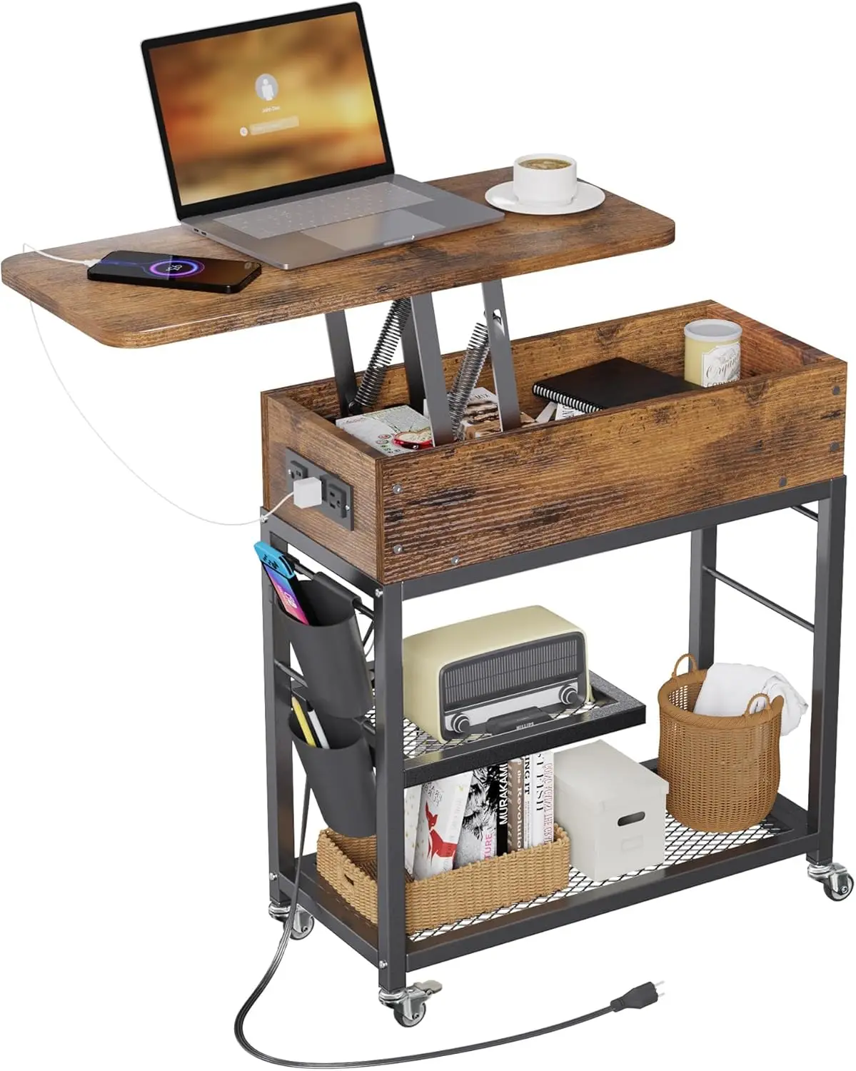 Lift Top End Table with Charging Station, USB/AC Ports, Wheels, Side Bag
Lift Top End Table with Charging Station, USB/AC Ports, Wheels, Side Bag