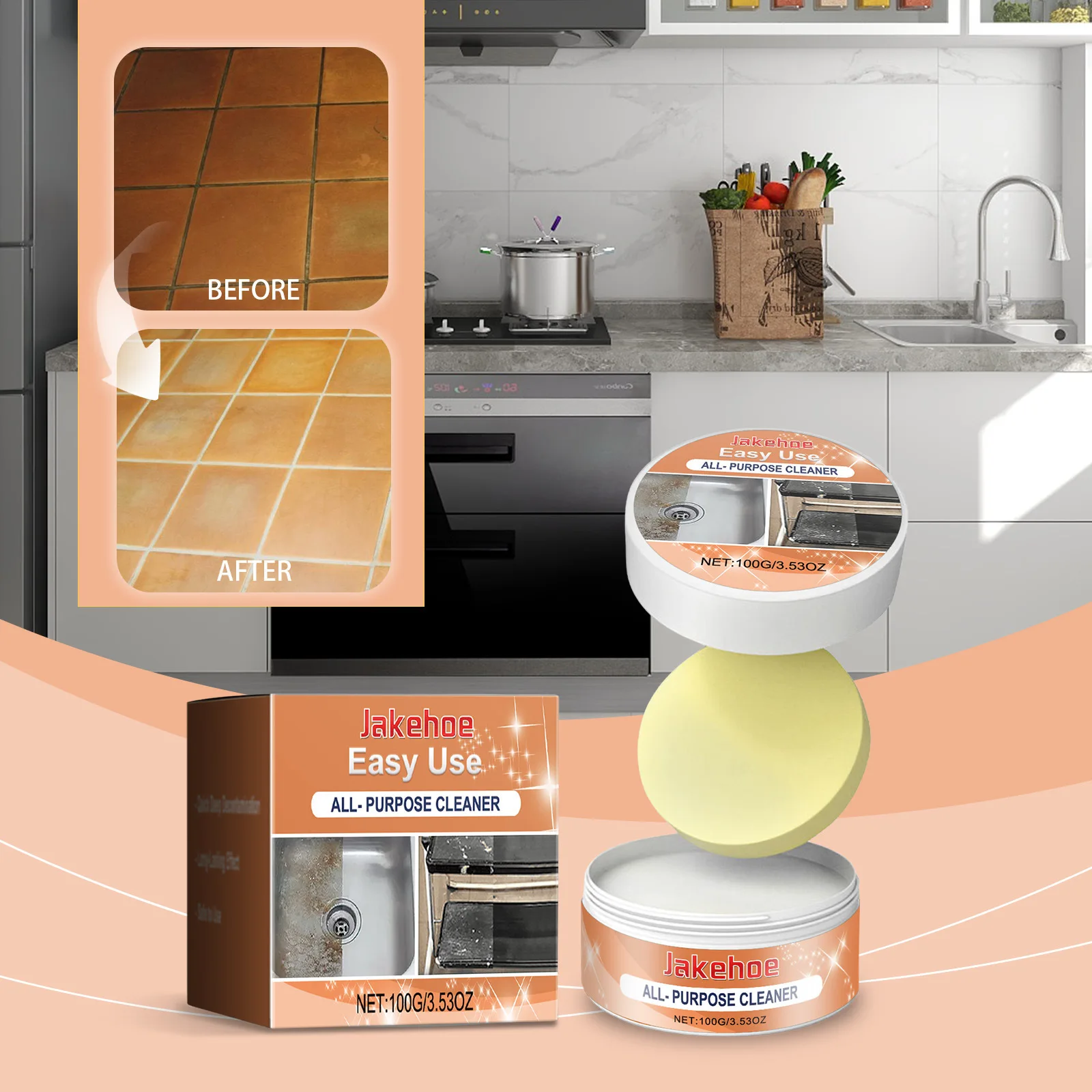 Multi-Purpose Cleaning Paste, Heavy-Duty Degreaser for Kitchen & Home, 100g with Sponge, Removes Stubborn Stains & Odors
Multi-Purpose Cleaning Paste, Heavy-Duty Degreaser for Kitchen & Home, 100g with Sponge, Removes Stubborn Stains & Odors