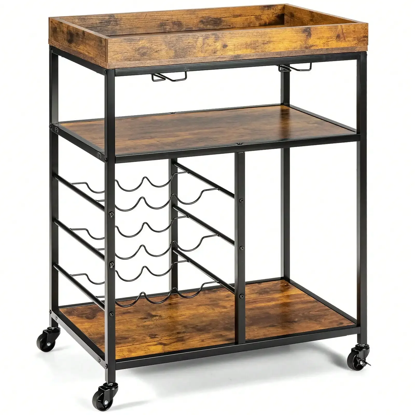 3-Tier Rolling Kitchen Bar Serving Cart Utility Trolley with Wine Rack
3-Tier Rolling Kitchen Bar Serving Cart Utility Trolley with Wine Rack