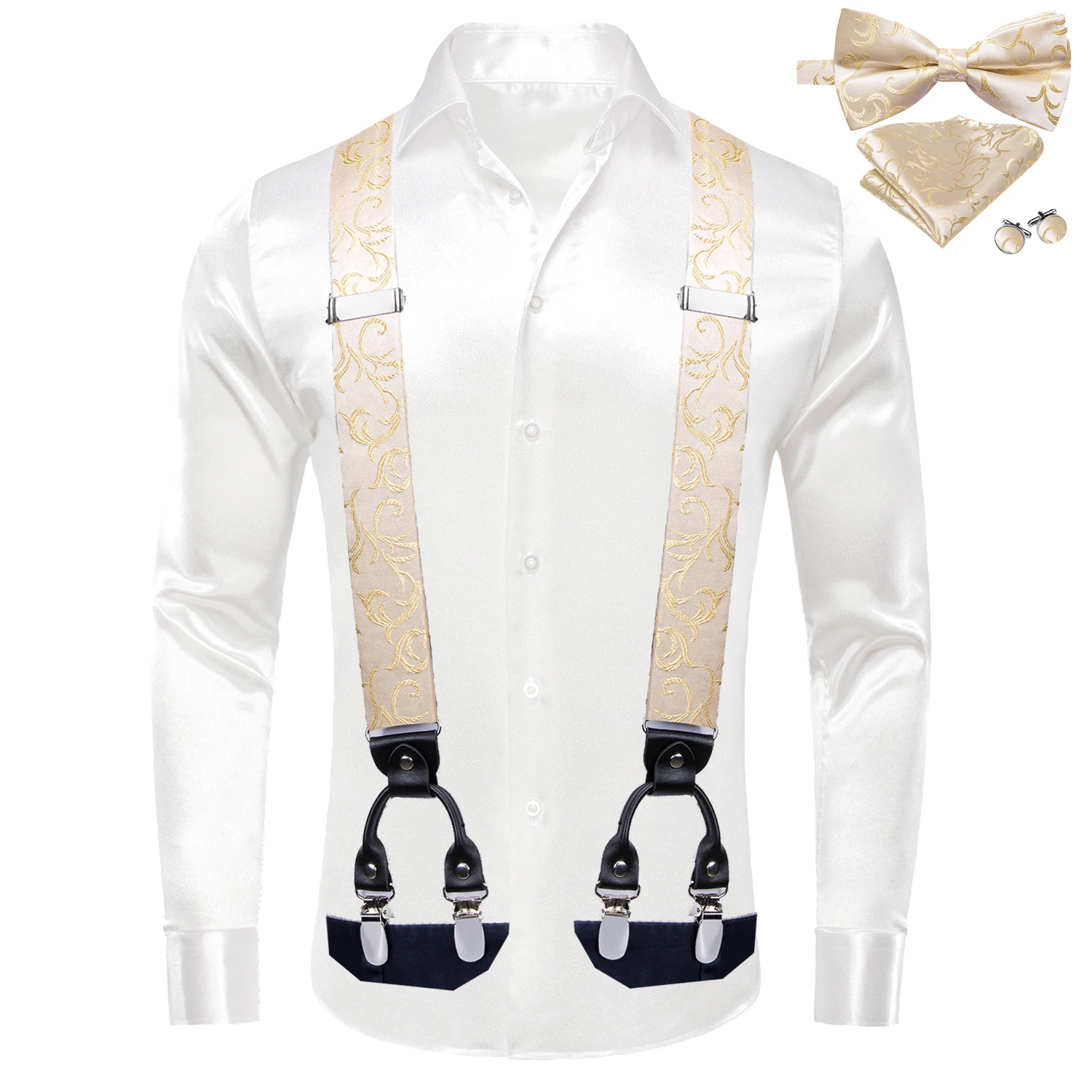 Hi-Tie Silk Mens Shirt with Suspender Bowtie Hanky Cufflink Lapel Long Sleeve Suit Dress Shirts Solid Male Wedding Business Gift
Hi-Tie Silk Mens Shirt with Suspender Bowtie Hanky Cufflink Lapel Long Sleeve Suit Dress Shirts Solid Male Wedding Business Gift