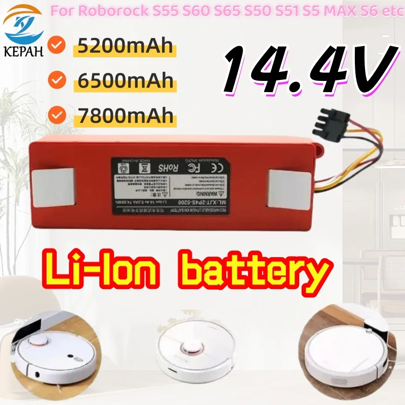 New 14.4V Li-ion Battery 5.2Ah-12.8Ah Vacuum Cleaner Replacement Battery for Xiaomi Robot Roborock S50 S51 S55 Accessory Spare
New 14.4V Li-ion Battery 5.2Ah-12.8Ah Vacuum Cleaner Replacement Battery for Xiaomi Robot Roborock S50 S51 S55 Accessory Spare
