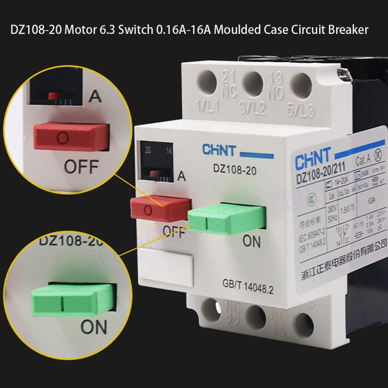 1 Pcs DZ108-20 Motor 6.3 Switch 230V 0.16A-16A Moulded Case Circuit Breaker Household Mini Air Switch 1No 1Nc Button Controls
1 Pcs DZ108-20 Motor 6.3 Switch 230V 0.16A-16A Moulded Case Circuit Breaker Household Mini Air Switch 1No 1Nc Button Controls