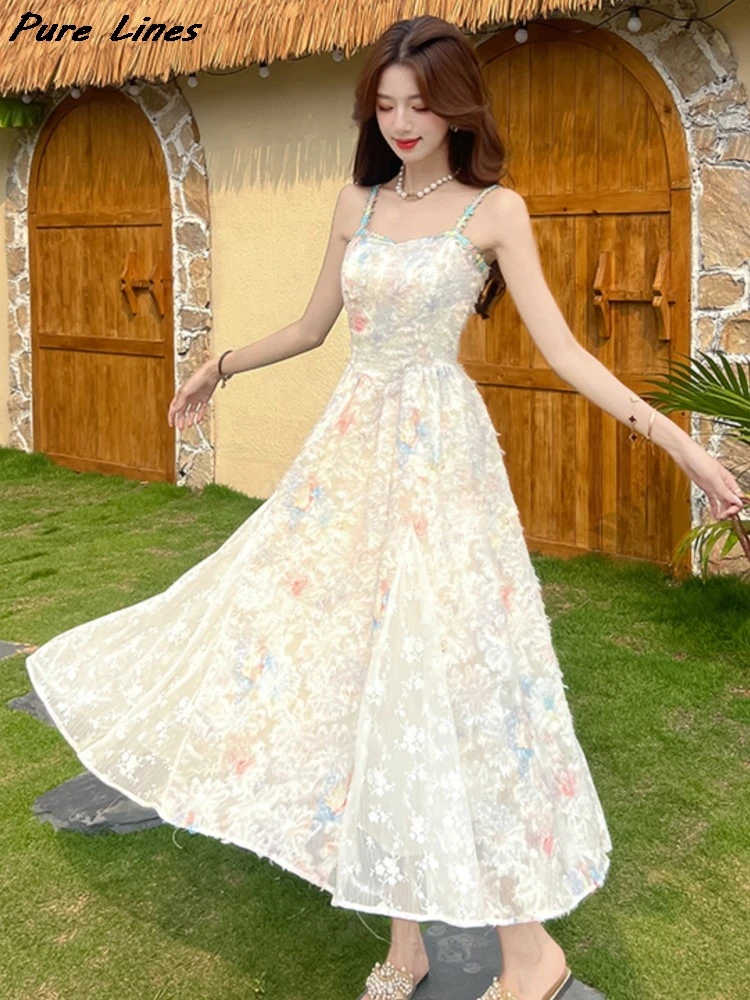 Women Elegant Boho Floral Print Lace Splicing A-line Dresses Sweet Sleeveless Spaghetti Strap Long Dress Summer Holiday Clothing
Women Elegant Boho Floral Print Lace Splicing A-line Dresses Sweet Sleeveless Spaghetti Strap Long Dress Summer Holiday Clothing