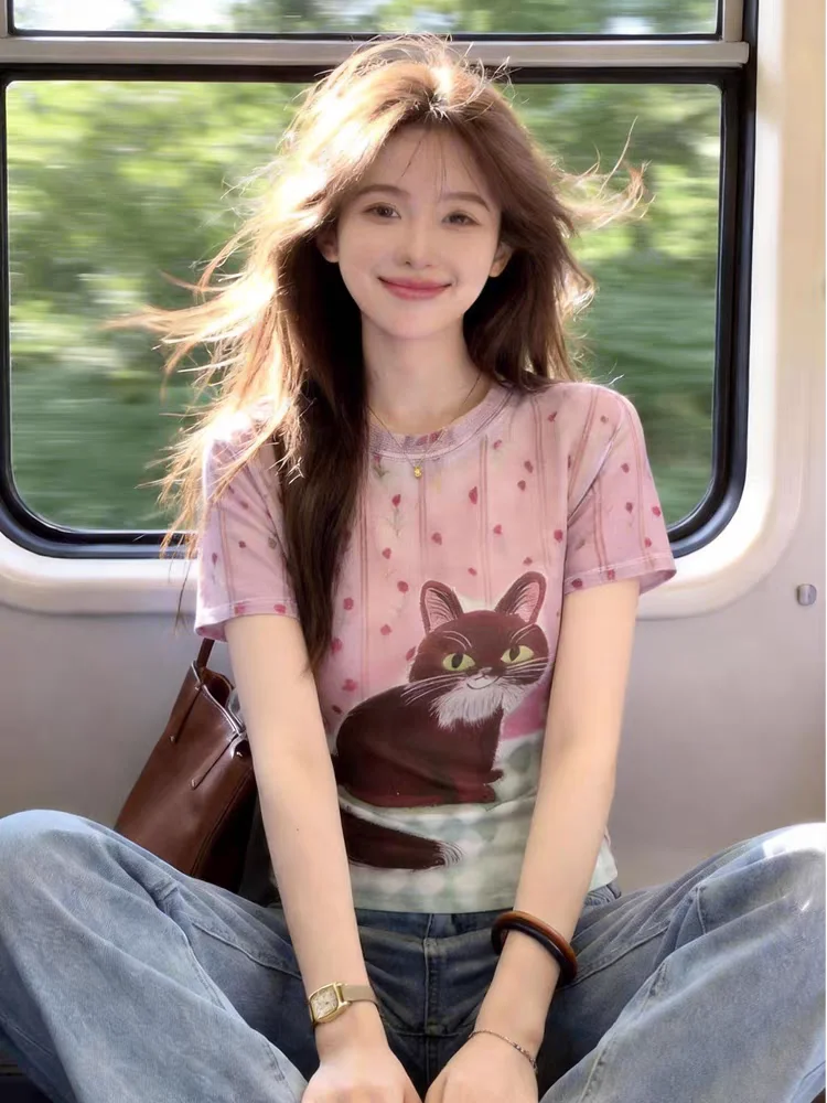 Dopamine Print Polka Dot Short Sleeve T-Shirt Women's Unique Slimming Base Shirt Summer New Style Commute Korean Version
Dopamine Print Polka Dot Short Sleeve T-Shirt Women's Unique Slimming Base Shirt Summer New Style Commute Korean Version