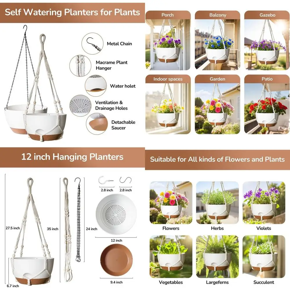 Подвесные кашпо 12 дюймов для уличных или комнатных растений, подвесные горшки с автополивом
Подвесные кашпо 12 дюймов для уличных или комнатных растений, подвесные горшки с автополивом