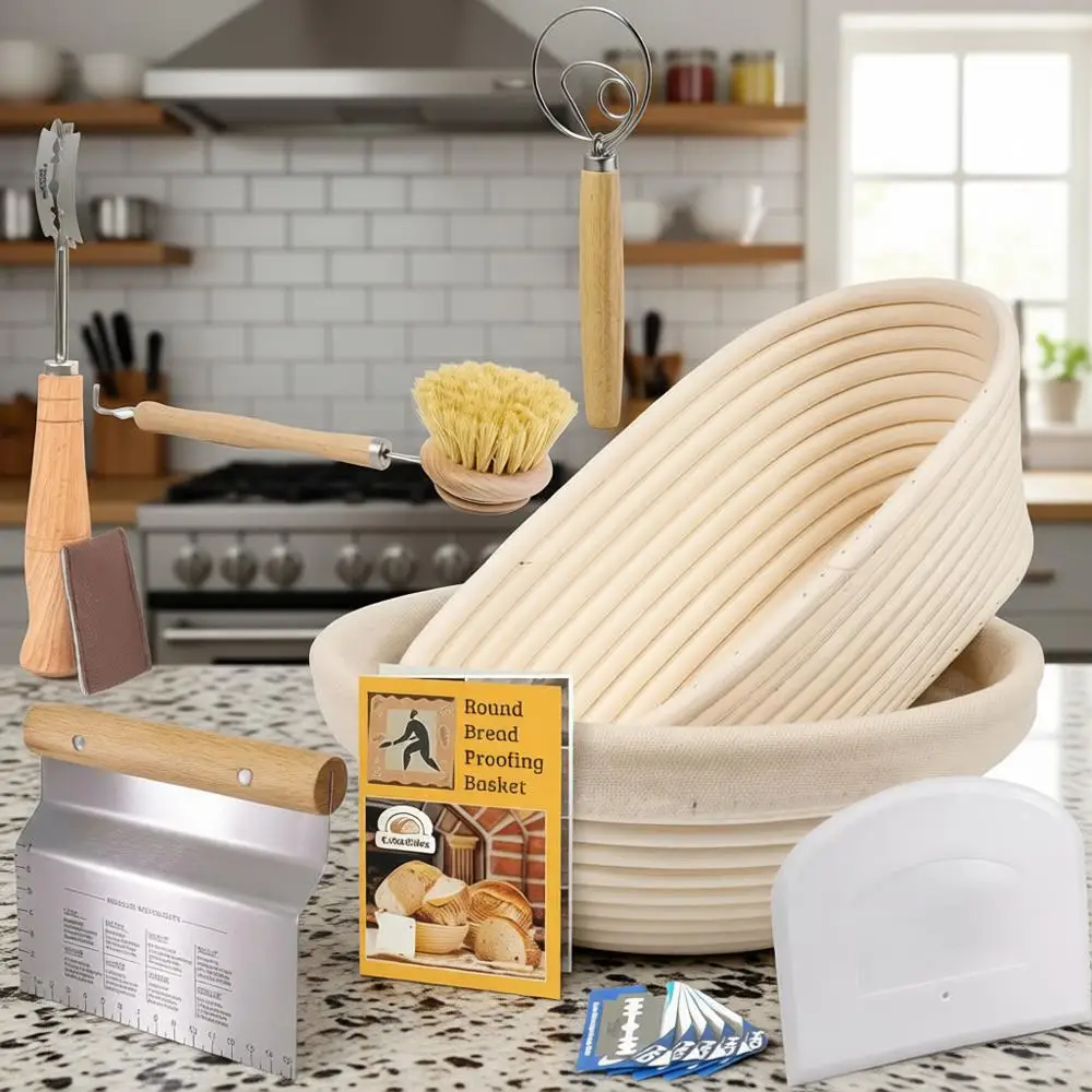 Round & Oval Natural Rattan Bread Proofing Baskets with Linen Liners, Bread Lame, and Dough Scraper for Artisan Sourdough Baking
Round & Oval Natural Rattan Bread Proofing Baskets with Linen Liners, Bread Lame, and Dough Scraper for Artisan Sourdough Baking