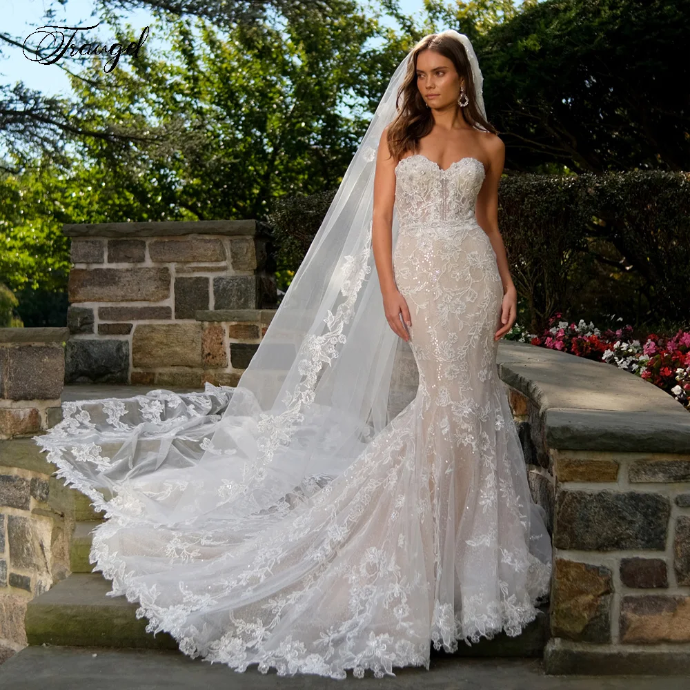 Traugel Русалка сексуальные свадебные платья с открытой спиной без бретелек Vestido De Novia вышивка аппликации со шлейфом средней длины Robe De Mariee
Traugel Русалка сексуальные свадебные платья с открытой спиной без бретелек Vestido De Novia вышивка аппликации со шлейфом средней длины Robe De Mariee