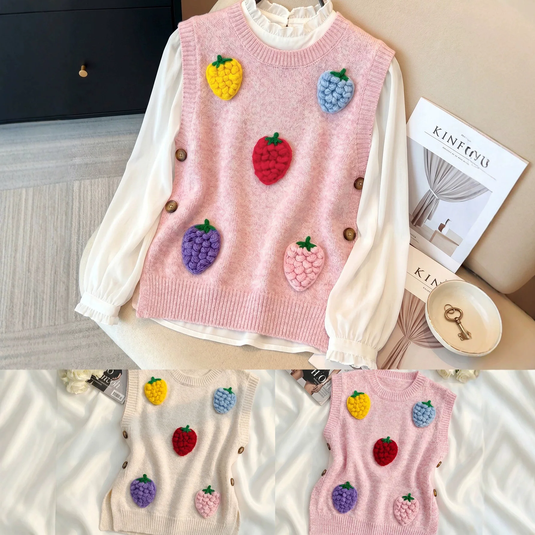 Crew Neck Knit Sweater Vest for Women, Layered Tank Top, Casual Jacket, Knit Shirt, Three-dimensional Strawberry Women's Wear
Crew Neck Knit Sweater Vest for Women, Layered Tank Top, Casual Jacket, Knit Shirt, Three-dimensional Strawberry Women's Wear