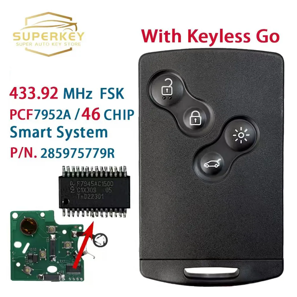 SUPERKEY Smart Card Car Key For Renault Megane III Fluence Laguna III Scenic 2009-2015 433MHz PCF7952A Hands Free Keyless
SUPERKEY Smart Card Car Key For Renault Megane III Fluence Laguna III Scenic 2009-2015 433MHz PCF7952A Hands Free Keyless