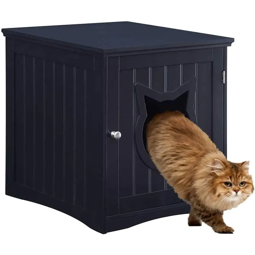 Black Indoor Litter Box Furniture with Pet House and Side Table Features
Black Indoor Litter Box Furniture with Pet House and Side Table Features