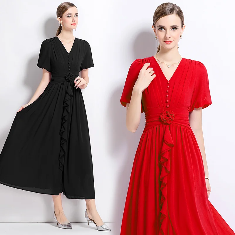 Elegant Red 3D Flower Chiffon Dress Summer Beach Vacation Style Long Skirt High Waist Bubble Sleeve Hand Ironed Pleating V-Ne...
Elegant Red 3D Flower Chiffon Dress Summer Beach Vacation Style Long Skirt High Waist Bubble Sleeve Hand Ironed Pleating V-Ne...