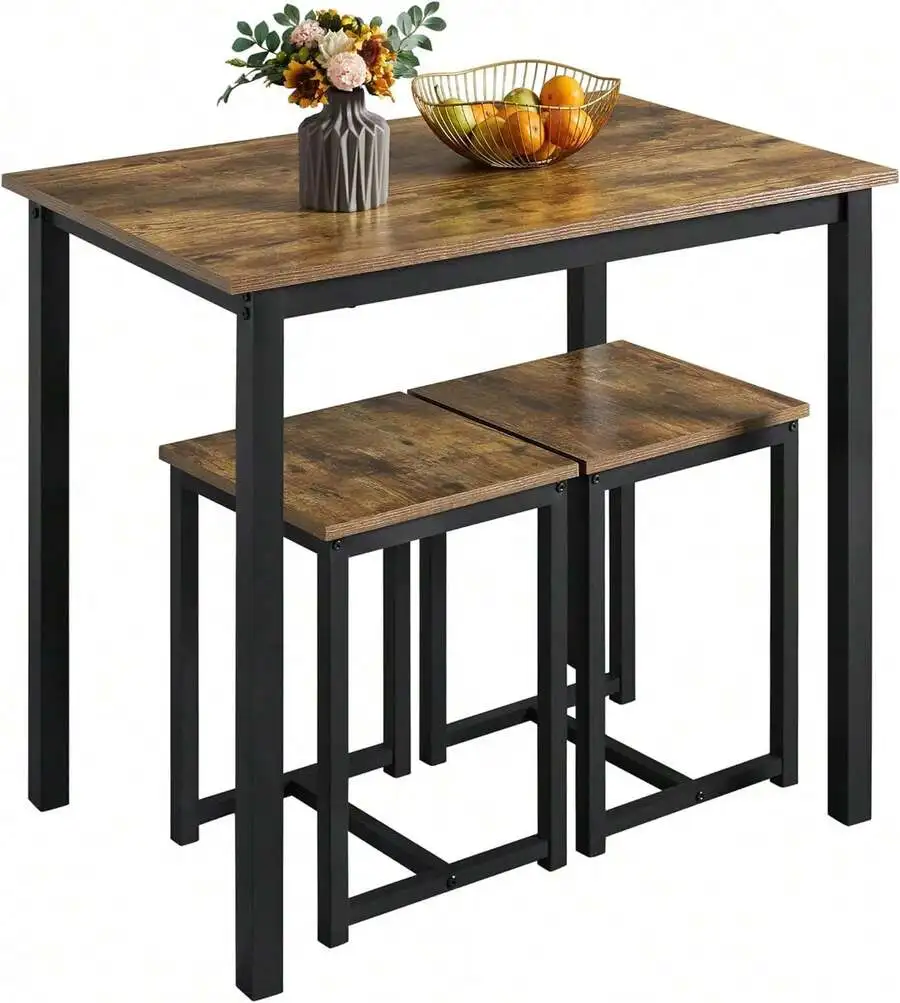 Industrial Dining Kitchen Table Set For 2 Breakfast Nook Table W/ 2 Stools For Dining Room Kitchen Small Space, Rustic Brown
Industrial Dining Kitchen Table Set For 2 Breakfast Nook Table W/ 2 Stools For Dining Room Kitchen Small Space, Rustic Brown