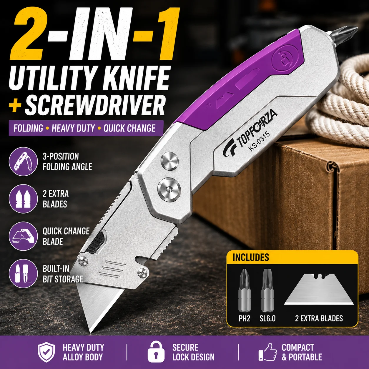 Folding Utility Knife Box Cutter with Screwdriver, Heavy Duty SK5 , Portable Pocket Knife for Carton Cutting & DIY Repair
Folding Utility Knife Box Cutter with Screwdriver, Heavy Duty SK5 , Portable Pocket Knife for Carton Cutting & DIY Repair