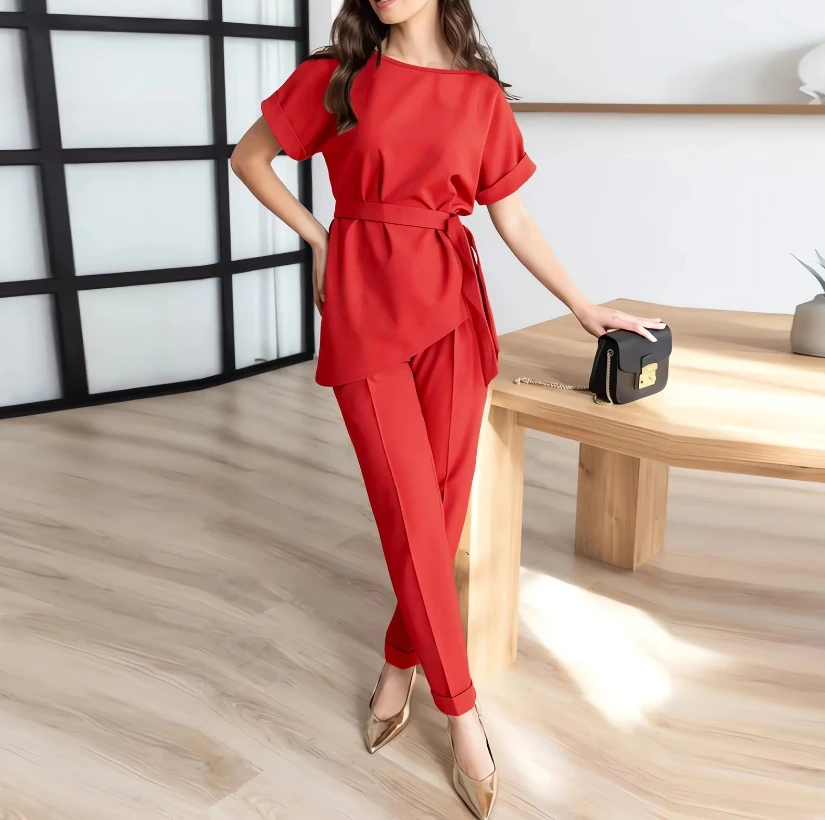 Slim Girl 2024 Summer Round Neck Short Sleeved Irregular Hem Lace Up Shirt and Elegant High Waisted Pants Set In Stock
Slim Girl 2024 Summer Round Neck Short Sleeved Irregular Hem Lace Up Shirt and Elegant High Waisted Pants Set In Stock