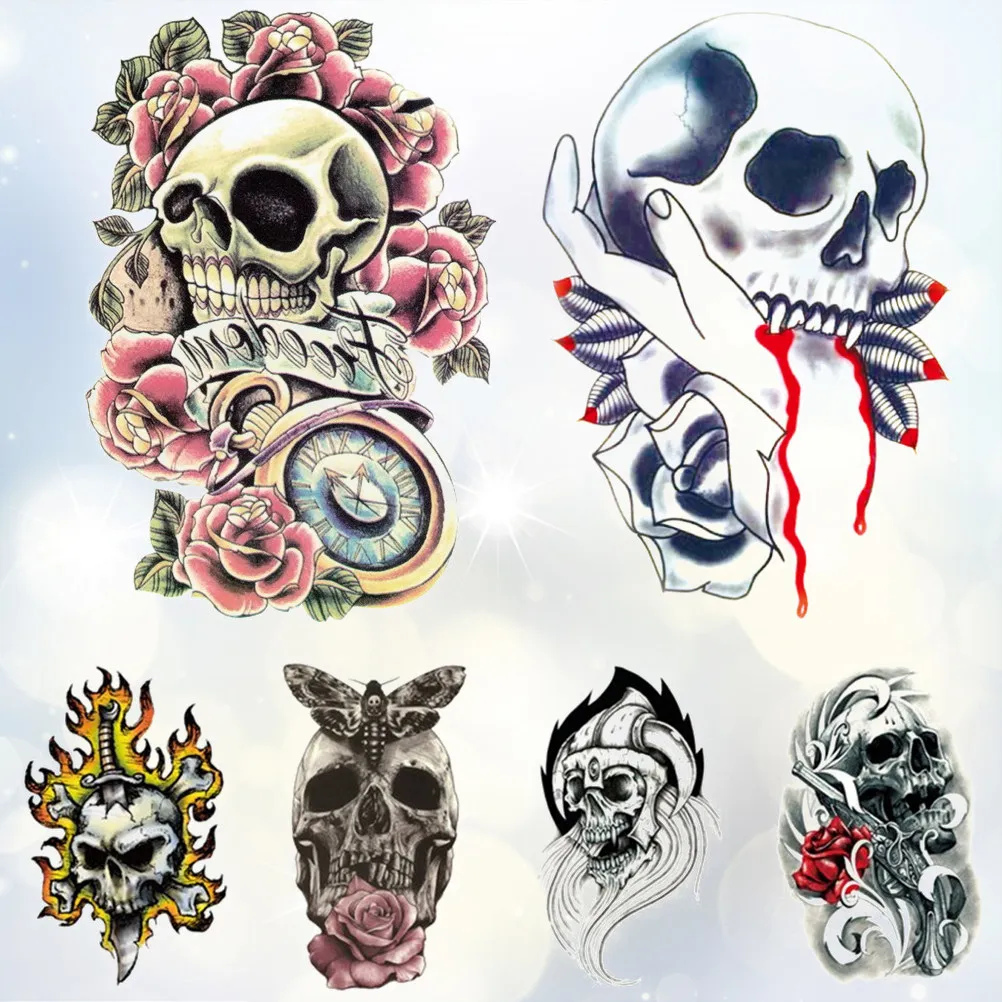 6pcs Skull Temporary Tattoos Waterproof Sweat-Resistant Easy Apply Remove Body Art Stickers For Adults Men Women Decorative Skin
6pcs Skull Temporary Tattoos Waterproof Sweat-Resistant Easy Apply Remove Body Art Stickers For Adults Men Women Decorative Skin