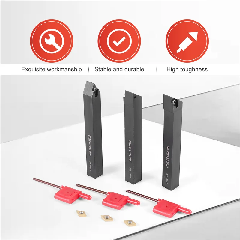 ONCE 3Pcs 1/2 Inch CNC Lathe Carbide Turning Tools Indexable Holder Set SDNCN1212H07 + SDJCL1212H07 + SDJCR1212H07+3Pcs DCMT0702
ONCE 3Pcs 1/2 Inch CNC Lathe Carbide Turning Tools Indexable Holder Set SDNCN1212H07 + SDJCL1212H07 + SDJCR1212H07+3Pcs DCMT0702