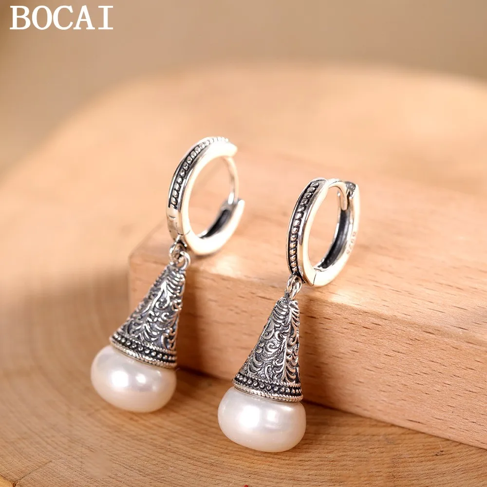 BOCAI NEW S925 Pure Silver Retro Hollowed Out Inlaid With Freshwater Pearls Rolled Grass Patterned Earrings Women's Gift
BOCAI NEW S925 Pure Silver Retro Hollowed Out Inlaid With Freshwater Pearls Rolled Grass Patterned Earrings Women's Gift