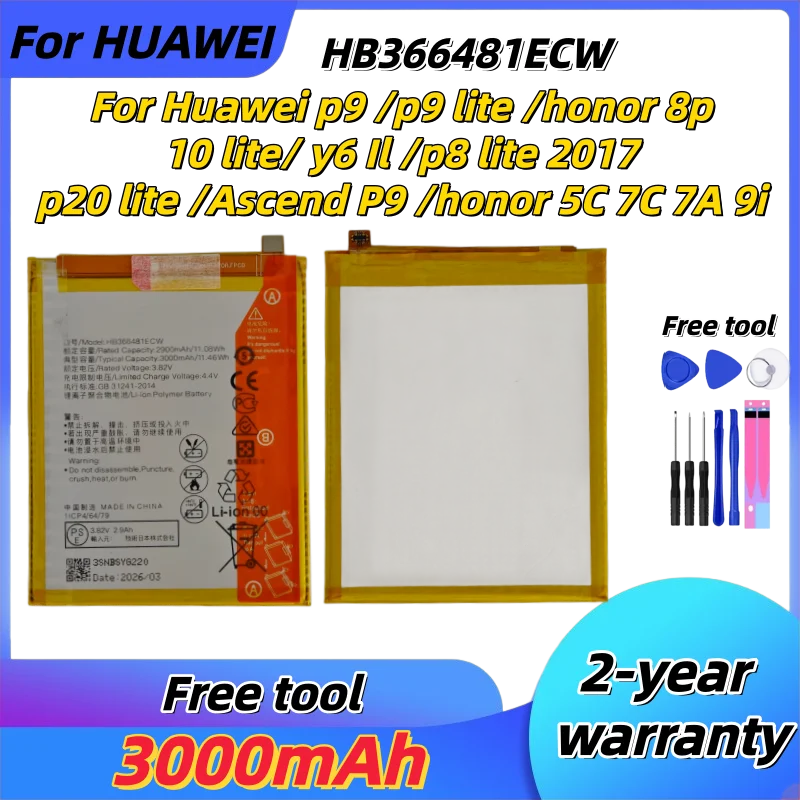 HB366481ECW Battery For Huawei P10 P9 Lite y6 II P20 P8 lite G9 GT3 GR3 honor 8 9 lite 9i V9 Play 5C 7C 7A Enjoy 7S 8 8E Nova 3E
HB366481ECW Battery For Huawei P10 P9 Lite y6 II P20 P8 lite G9 GT3 GR3 honor 8 9 lite 9i V9 Play 5C 7C 7A Enjoy 7S 8 8E Nova 3E