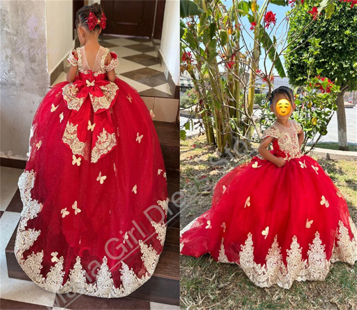 Girls Clothes Fluffy Red Flower Girl Dress With Gold Appliqué Bow Princess Wedding Party Prom Photography Customize
Girls Clothes Fluffy Red Flower Girl Dress With Gold Appliqué Bow Princess Wedding Party Prom Photography Customize