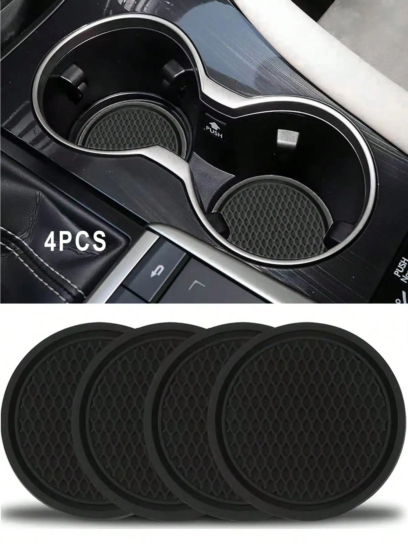 Set of four black non-slip car cup coasters with embedded decorative design. Fits most vehicle cup holders steadily, prevents cups from sliding and spilling. Practical ornament keeps interior neat and elegant.
Set of four black non-slip car cup coasters with embedded decorative design. Fits most vehicle cup holders steadily, prevents cups from sliding and spilling. Practical ornament keeps interior neat and elegant.
