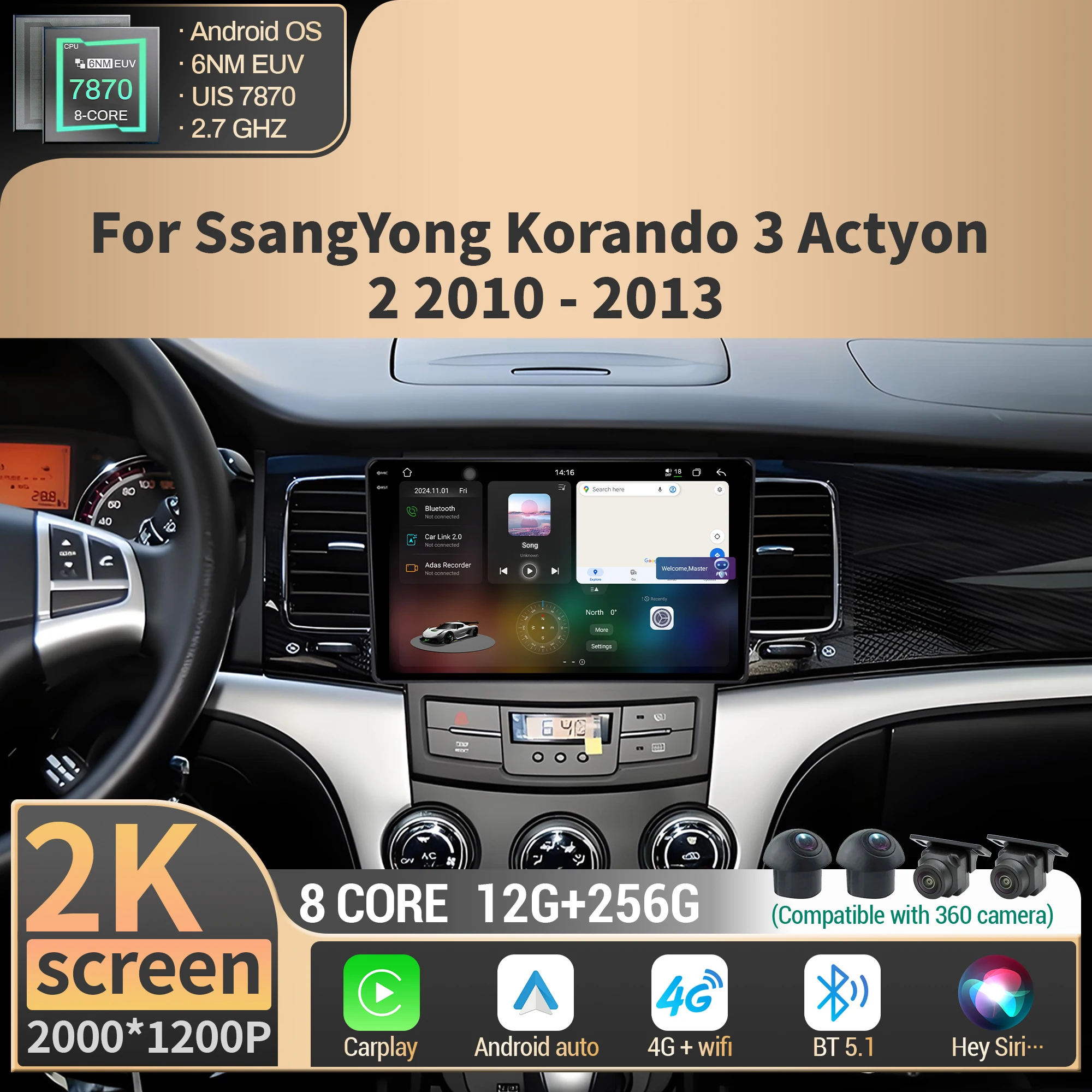 Android 14 For SsangYong Korando 3 Actyon 2 2010-2013 Car Radio Multimedia 4G GPS Navigation CarPlay CPU 7870 2K QLED Screen
Android 14 For SsangYong Korando 3 Actyon 2 2010-2013 Car Radio Multimedia 4G GPS Navigation CarPlay CPU 7870 2K QLED Screen