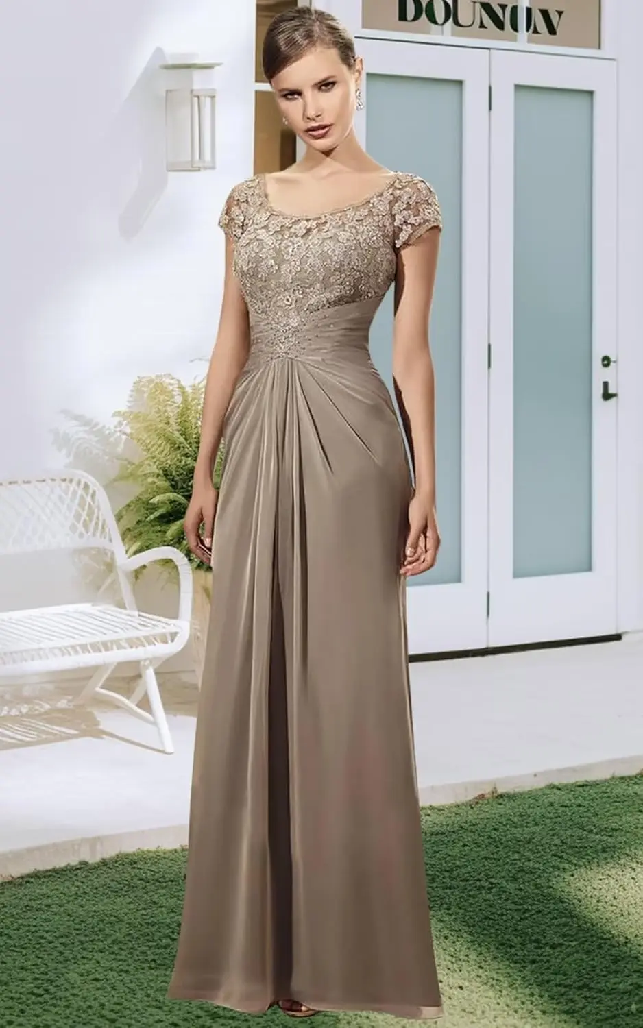 Cap Sleeve A Line Pleated Chiffon Mother of The Bride Dresses Women's Boat Neck Lace Appliqued Wedding Guest Dress
Cap Sleeve A Line Pleated Chiffon Mother of The Bride Dresses Women's Boat Neck Lace Appliqued Wedding Guest Dress