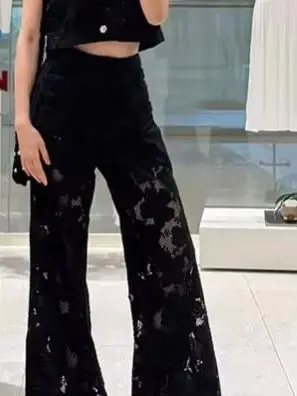 Spring/Summer Women O-Neck Lace Solid Set Diamond Button Sleeveless Single Breasted Vest + High Waist Fashion Wide Leg Pants
Spring/Summer Women O-Neck Lace Solid Set Diamond Button Sleeveless Single Breasted Vest + High Waist Fashion Wide Leg Pants