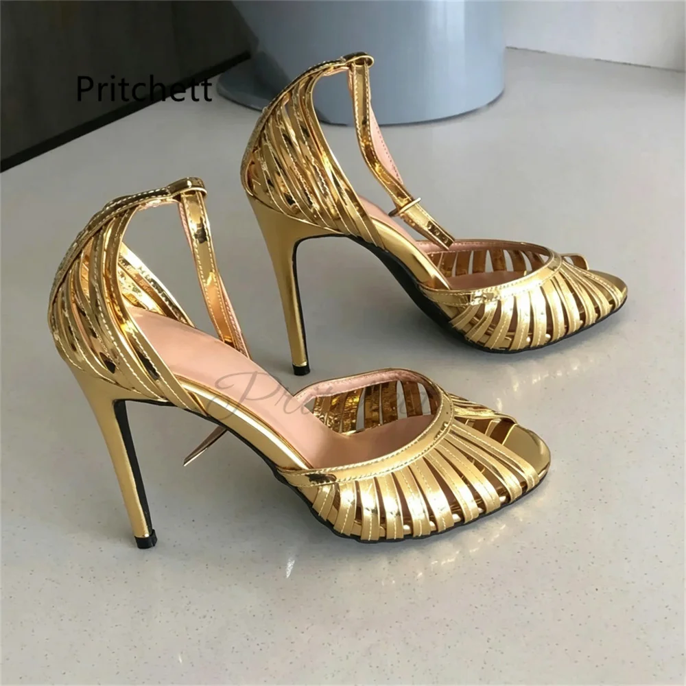 Women's High Heels Cage Sandals Peep Toe Metallic Leather Ankle Straps Buckle Stilettos Elegant High Heeled Summer Party Shoes
Women's High Heels Cage Sandals Peep Toe Metallic Leather Ankle Straps Buckle Stilettos Elegant High Heeled Summer Party Shoes