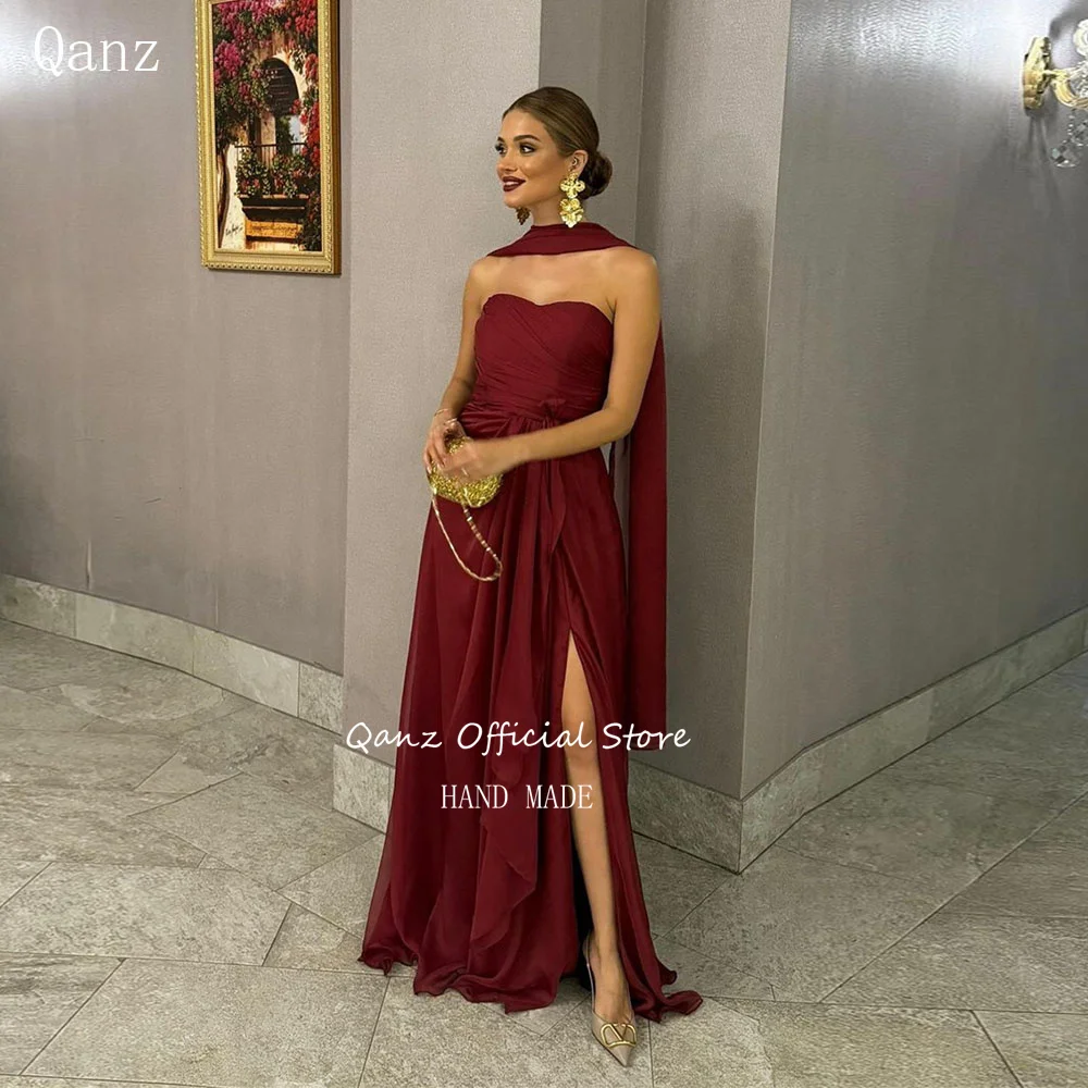 Qanz Burgundy Chiffon Evening Dresses with Scarf High Slit Vestidos De Fiestas Elegantes Mujer Dresses 2025 Women Customized
Qanz Burgundy Chiffon Evening Dresses with Scarf High Slit Vestidos De Fiestas Elegantes Mujer Dresses 2025 Women Customized