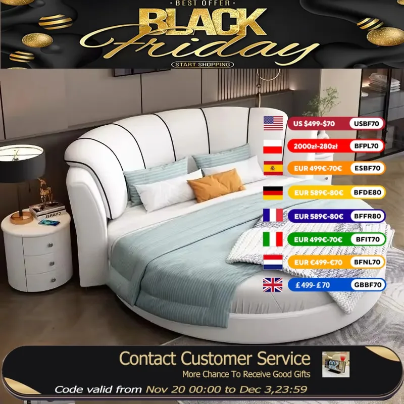 Design Leather Luxury Double Bed Modern Loft Princess White Adults Round Bed King Size Frames Camas Twin Bedroom Furniture
Design Leather Luxury Double Bed Modern Loft Princess White Adults Round Bed King Size Frames Camas Twin Bedroom Furniture