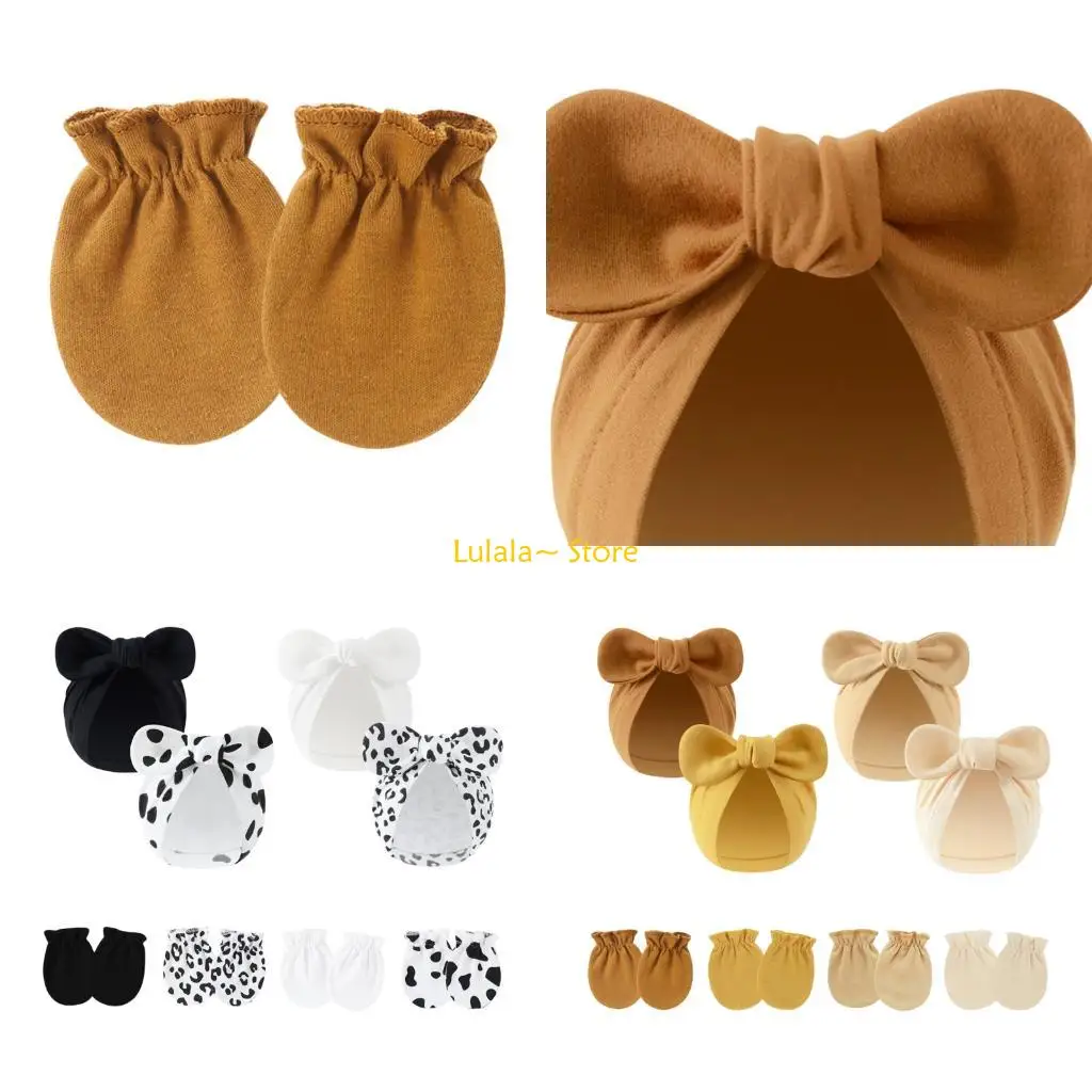 Y4QA 4 Set Infant Cotton Bonnet Caps Bowknot Hat Protective Mittens Set Soft Elastic
Y4QA 4 Set Infant Cotton Bonnet Caps Bowknot Hat Protective Mittens Set Soft Elastic