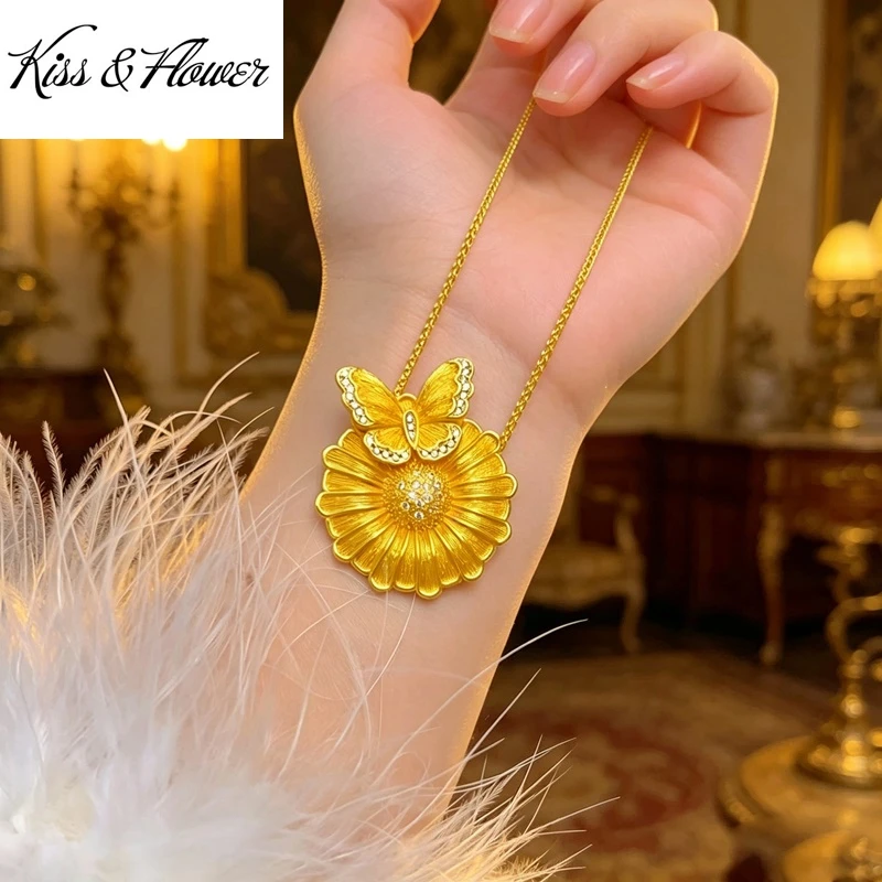KISS&FLOWER 24KT Gold Sun Flower Butterfly Necklace Pendants For Women Wedding Party Birthday Christmas Bride Mother Gifts PD231
KISS&FLOWER 24KT Gold Sun Flower Butterfly Necklace Pendants For Women Wedding Party Birthday Christmas Bride Mother Gifts PD231