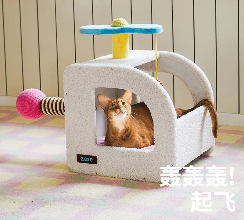 Fashion airplane amusement park cat bed Cute and warm cat house with integrated grabbing column, soft and breathable pet villa
Fashion airplane amusement park cat bed Cute and warm cat house with integrated grabbing column, soft and breathable pet villa