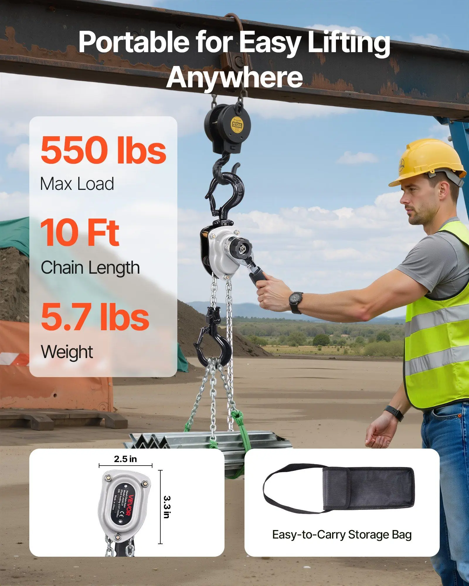 Manual Lever Chain Hoist, 1/4T 550LBS Capacity Heavy Duty Come Along, 10FT Lift G80 Alloy Steel Chain With Dual Pawl Mechanical Brake,360°Rotating Hooks, for Warehouse Construction Garage
Manual Lever Chain Hoist, 1/4T 550LBS Capacity Heavy Duty Come Along, 10FT Lift G80 Alloy Steel Chain With Dual Pawl Mechanical Brake,360°Rotating Hooks, for Warehouse Construction Garage