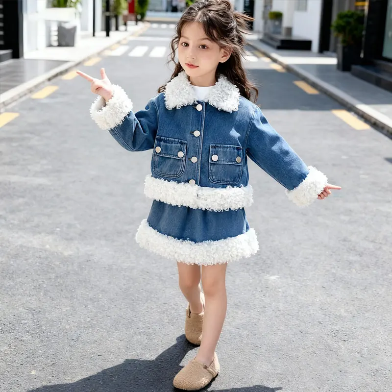 Children's Sets Girls Winter Denim Set Plush Lined Jacket & Skirt 2-Piece Thickened Warm Outfit for Toddlers
Children's Sets Girls Winter Denim Set Plush Lined Jacket & Skirt 2-Piece Thickened Warm Outfit for Toddlers