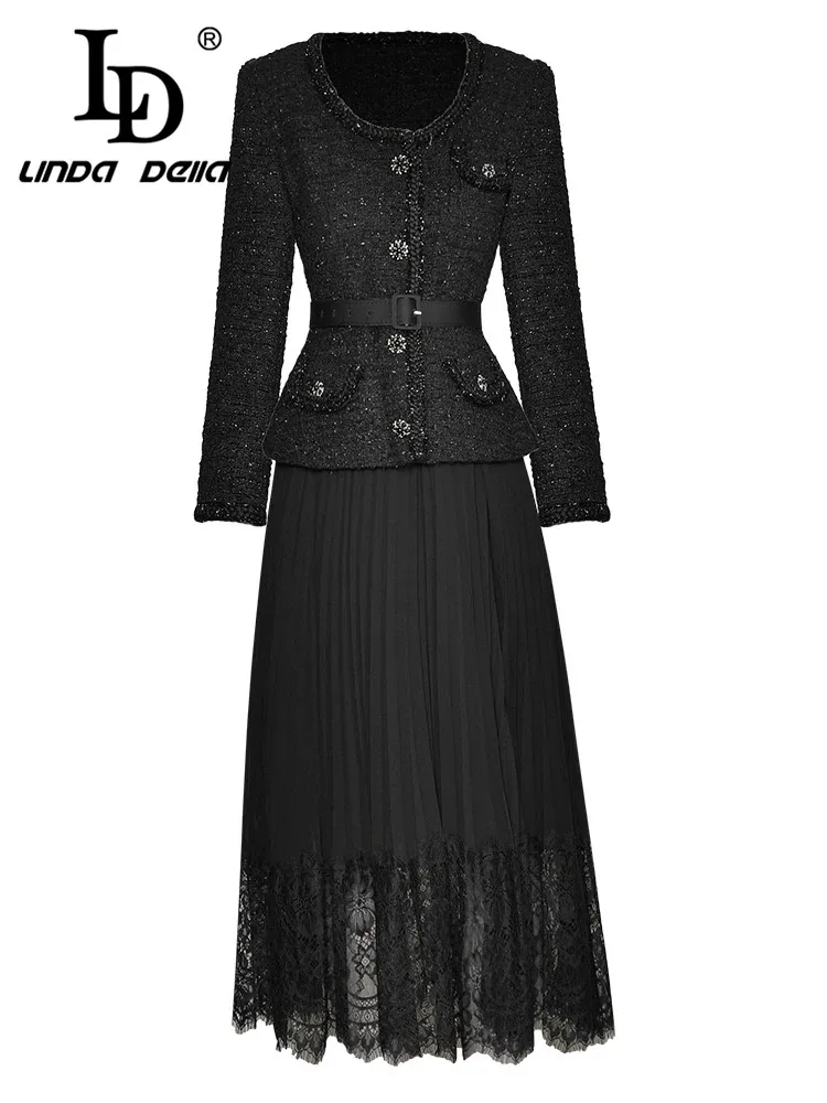 LD LINDA DELLA Elegant Pleated Dress Spring Autumn New Fashion Design Women Runway Beading Buttons Weaved Spliced Lace Midi Offi
LD LINDA DELLA Elegant Pleated Dress Spring Autumn New Fashion Design Women Runway Beading Buttons Weaved Spliced Lace Midi Offi