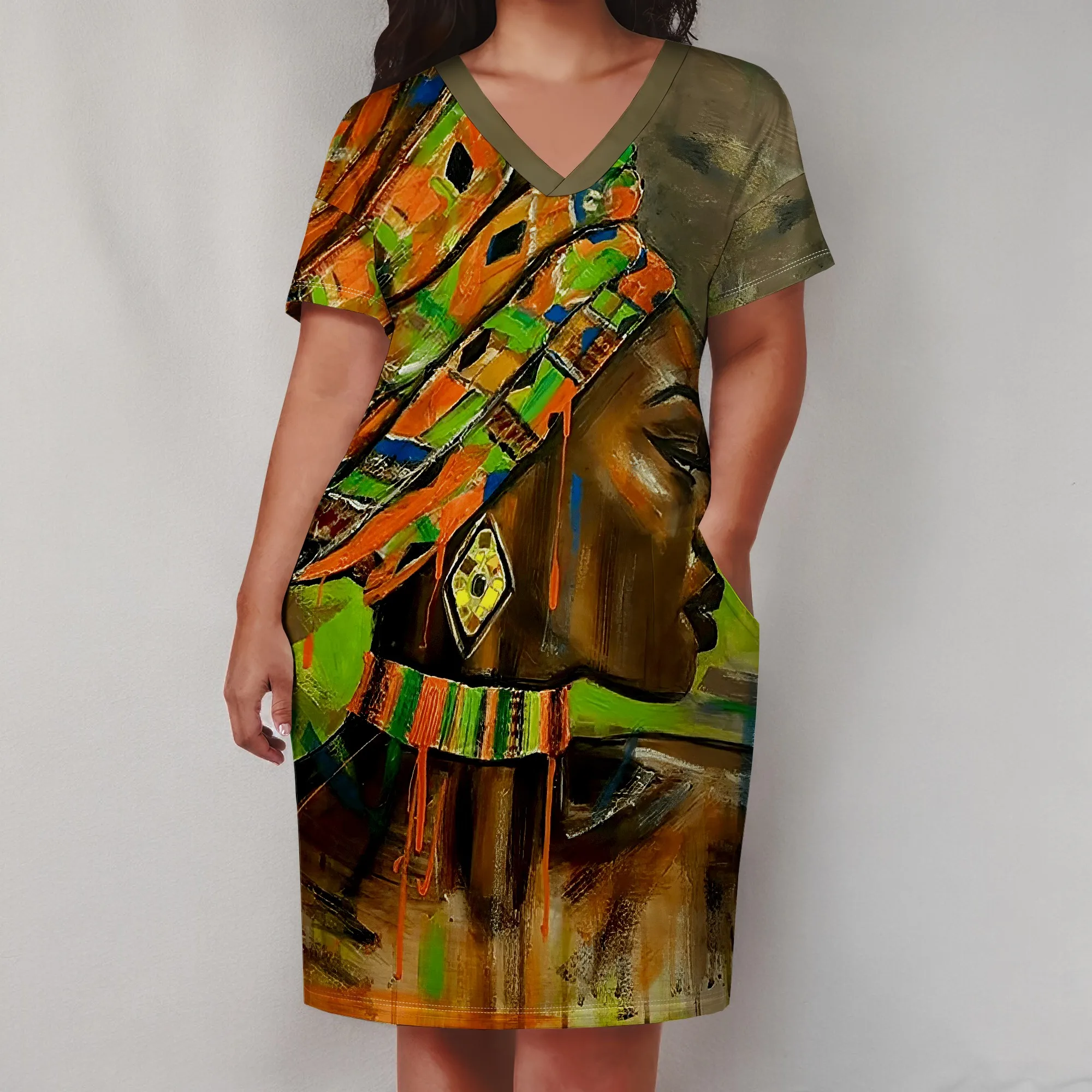 Plus Size African Art Print Dress for Women Ethnic V Neck Casual T Shirt Dress with Pockets
Plus Size African Art Print Dress for Women Ethnic V Neck Casual T Shirt Dress with Pockets