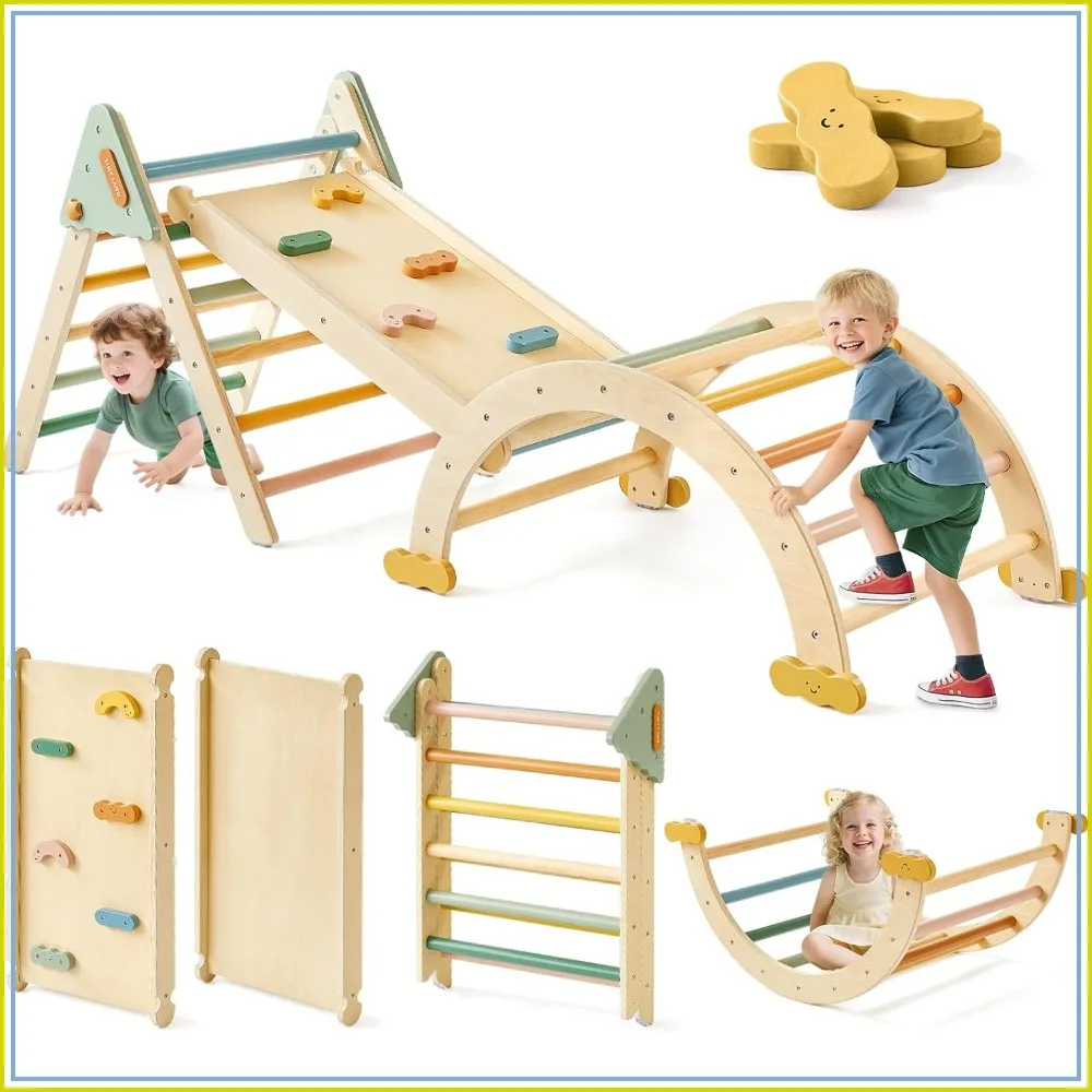 7-in-1 Foldable Pikler Triangle Set, Montessori Toddler Climbing Toys Indoor, Wooden Playground Jungle Gym for Kids, Climber Gift for Boys & Girls
7-in-1 Foldable Pikler Triangle Set, Montessori Toddler Climbing Toys Indoor, Wooden Playground Jungle Gym for Kids, Climber Gift for Boys & Girls
