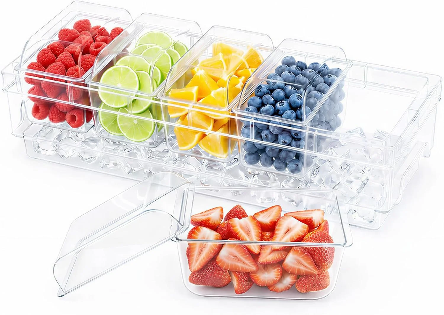 Chilled Condiment Containers with Lids, Plastic Taco Bar Serving Set for Party with 5 Containers, Ice Garnish Tray for Mimosa Bar Supplies, Clear Serving Platter for Fruit, Salad, Snack
Chilled Condiment Containers with Lids, Plastic Taco Bar Serving Set for Party with 5 Containers, Ice Garnish Tray for Mimosa Bar Supplies, Clear Serving Platter for Fruit, Salad, Snack