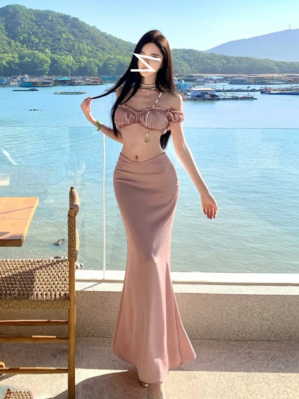 Sexy Spicy Girl Half-length Bra Short Top Ruffle Hem Draped Waist High-waist Skirt Set Fashionable Summer Outfit for Women
Sexy Spicy Girl Half-length Bra Short Top Ruffle Hem Draped Waist High-waist Skirt Set Fashionable Summer Outfit for Women