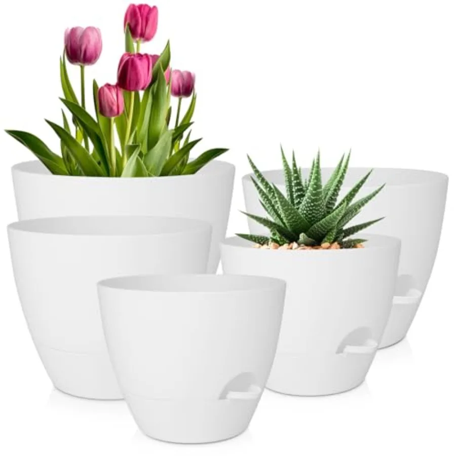 Plant Pots/7.5/7 Self Watering Pots, Set of 5 Plastic Planters with Drainage Holes and Saucers, Plastic Flower Pots, Nursery Pl
Plant Pots/7.5/7 Self Watering Pots, Set of 5 Plastic Planters with Drainage Holes and Saucers, Plastic Flower Pots, Nursery Pl