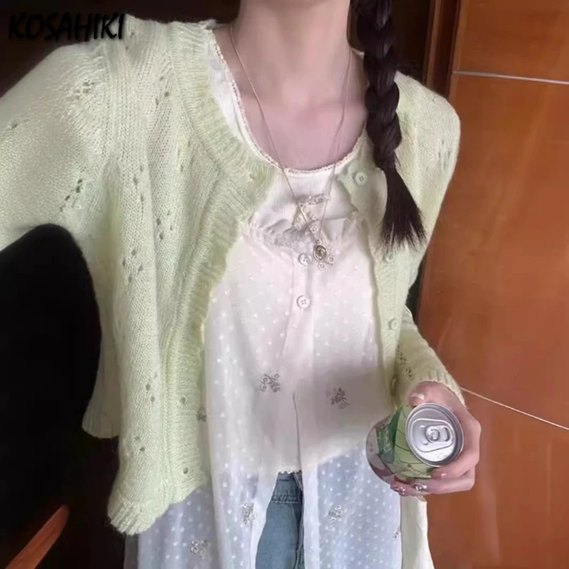2025 Sun Protection Y2k Aesthetic Women Cardigan Solid Hollow Out O Neck Knitted Pull Femme Harajuku Grunge Single Breasted Tops
2025 Sun Protection Y2k Aesthetic Women Cardigan Solid Hollow Out O Neck Knitted Pull Femme Harajuku Grunge Single Breasted Tops